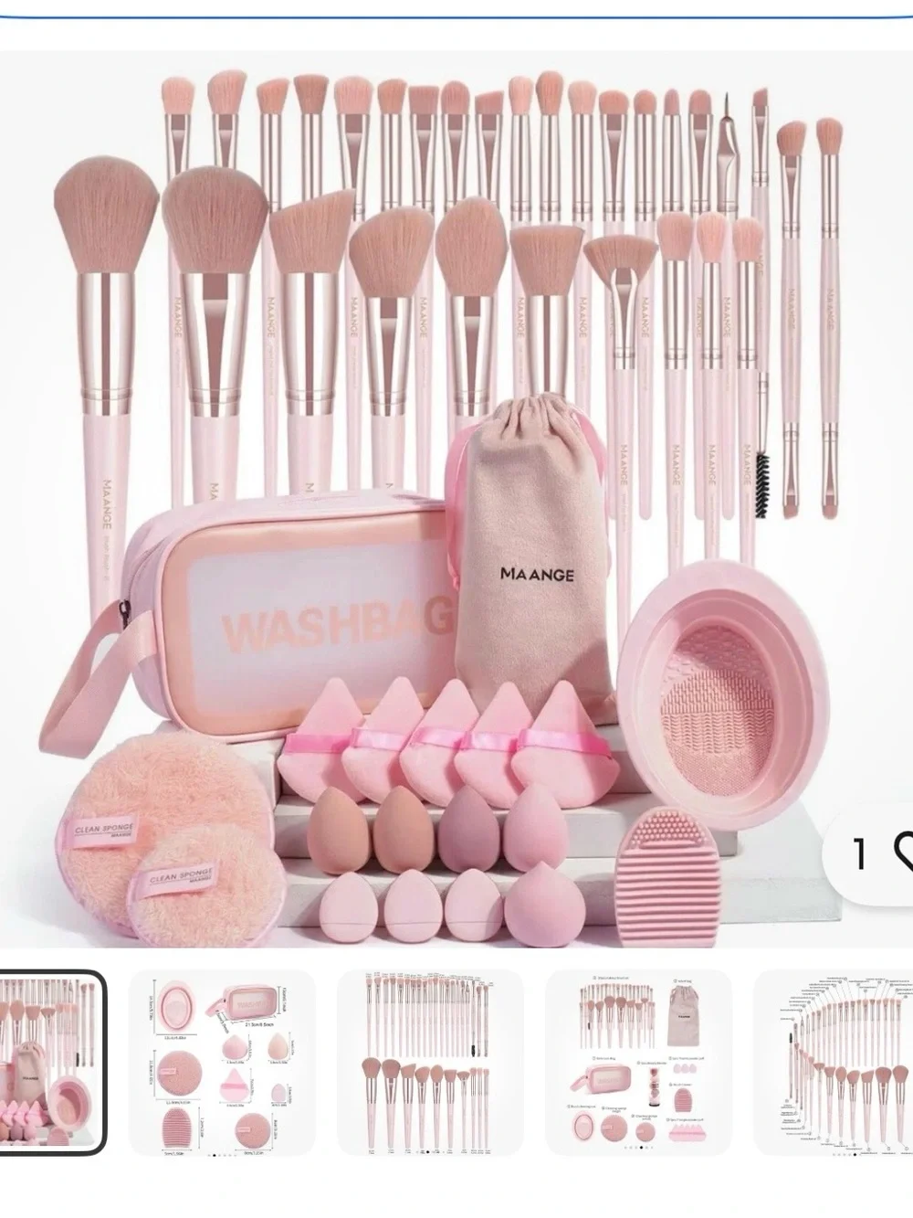 32-Piece Pink Makeup Brush and Sponge Set with Travel Case